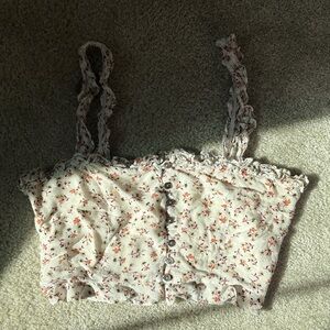 Dress Forum Floral Ruffle Tank Top - Cream and Red